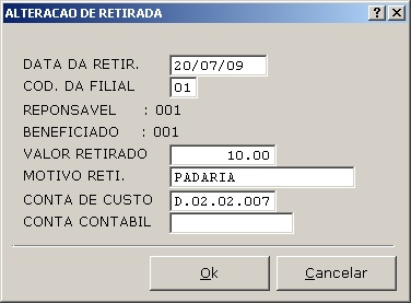 Sistema Financeiro - Alteração de Retirada