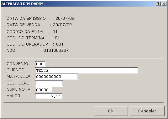 Sistemas Financeiro - Alterar Dados do convênio