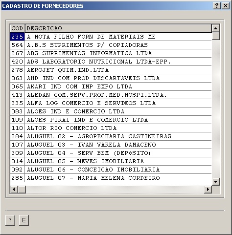 Cadastros Gerais - Cadastro fornecedores