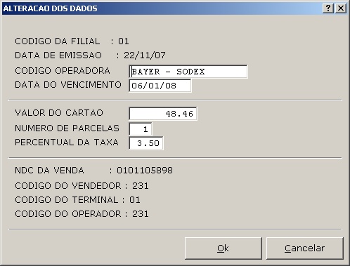 Sistemas Financeiro - Alterar Dados do Cartão