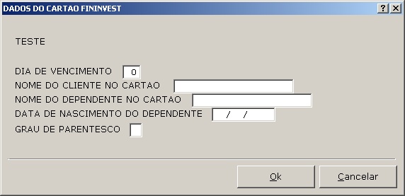 Dados do cartão Fininvest