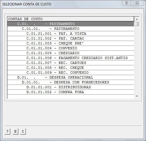 Sistemas Financeiro - Selecionar Conta de Custo