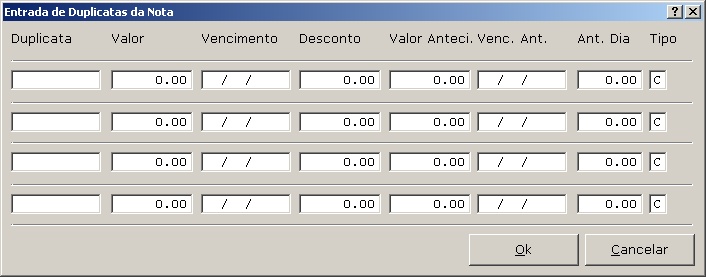 Registro de Duplicatas da Nota