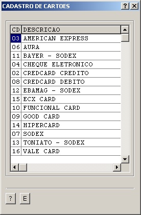Cadastros Gerais - Cadastro de cartões