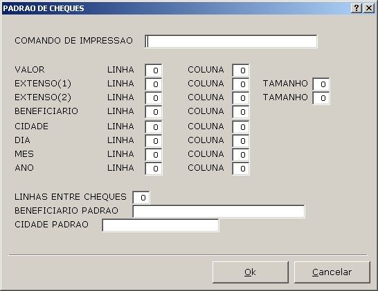 Cadastros Gerais - Padrão de cheques