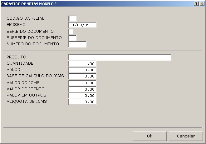 Sistemas Financeiro - Cadastro de nota fiscal modelo 2 - com produto 