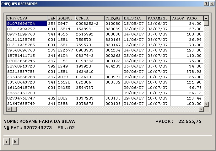 Sistemas Financeiro - Cheques Recebidos 1