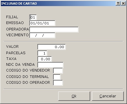 Sistemas Financeiro - Inserir Novo Cartão 