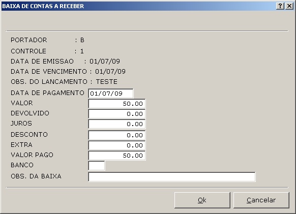 Sistemas Financeiro - Baixa de contas a receber