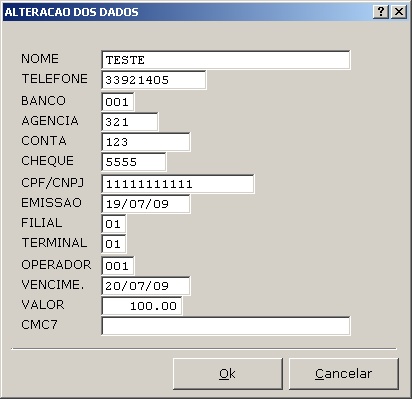 Sistemas Financeiro - Alterar dados do cheque