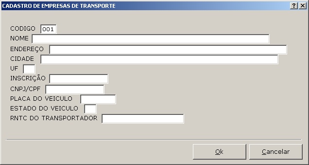 Cadastros Gerais - Empresa de transporte