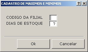 Manutenção de Mercadorias - Cadastro de Máximos Mínimos