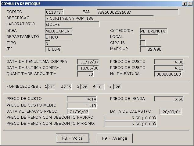 Consulta de Estoque (Ficha de Consulta)