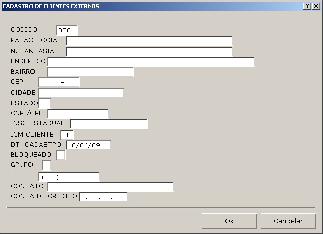 Cadastro de clientes externos (insert)