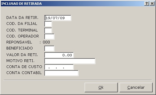 Sistema Financeiro - Inclusão de retirada