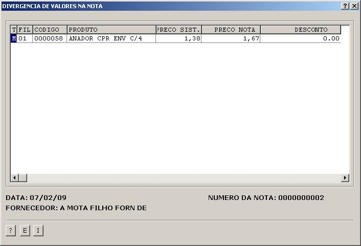 Divergência de Valores na Nota