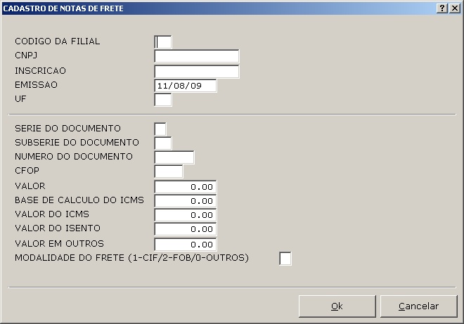 Sistemas Financeiro - Cadastro de notas de frete