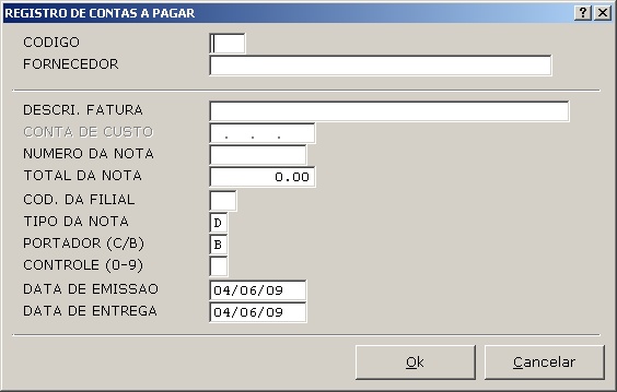 Sistemas Financeiro - Cadastro de Contas