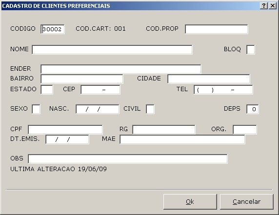 Cadastro de clientes preferenciais (insert)