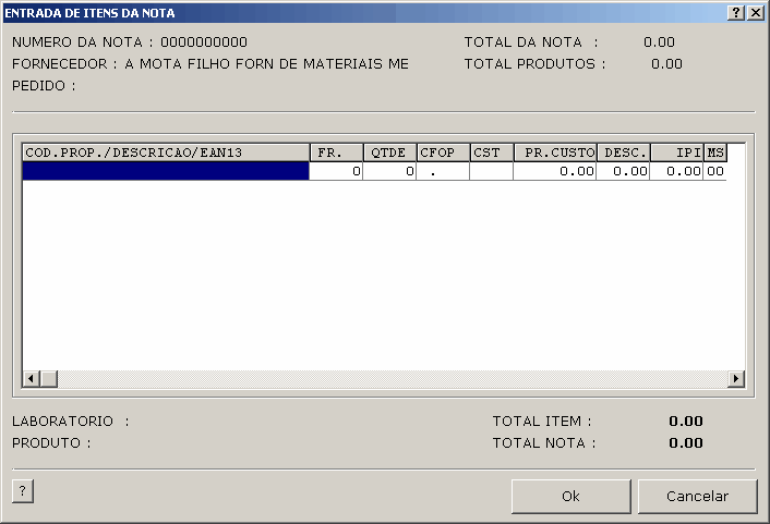 Entrada de Itens da Nota