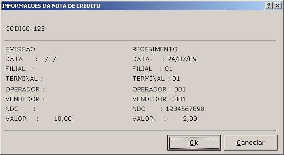 Sistemas Financeiro - Informações da nota de crédito