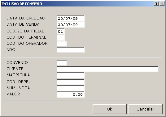 Sistemas Financeiro - Incluisão de convenio