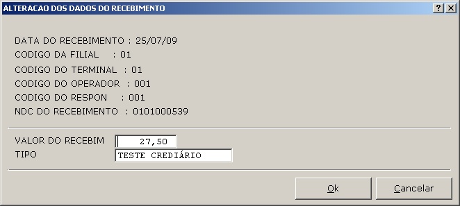Sistemas Financeiro - Alteação de Recebimento