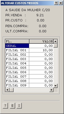 Sistema Financeiro - Alteração do custo medio