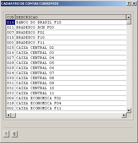 Cadastros Gerais - Cadastro de contas correntes 