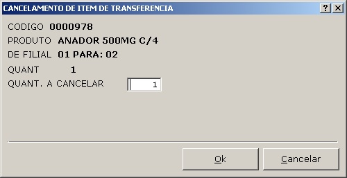 cancelamento de item de transf (prod)