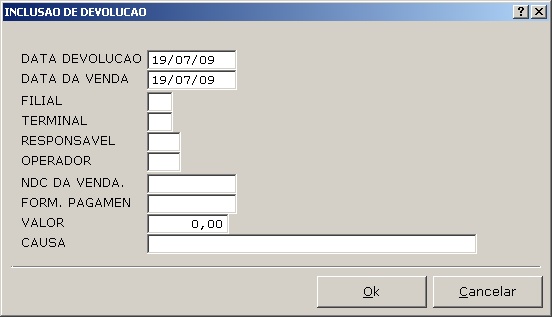 Sistemas Financeiro - Inclusão de Devolução