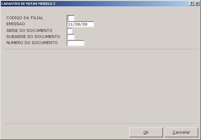 Sistemas Financeiro - Cadastro de nota fiscal modelo 2 - sem produto 