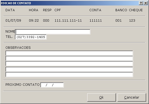 Sistema Financeiro - Edição de contato