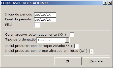 Geracao de etiquerta - Precos alterados