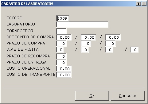 Cadastro de laboratórios (insert)